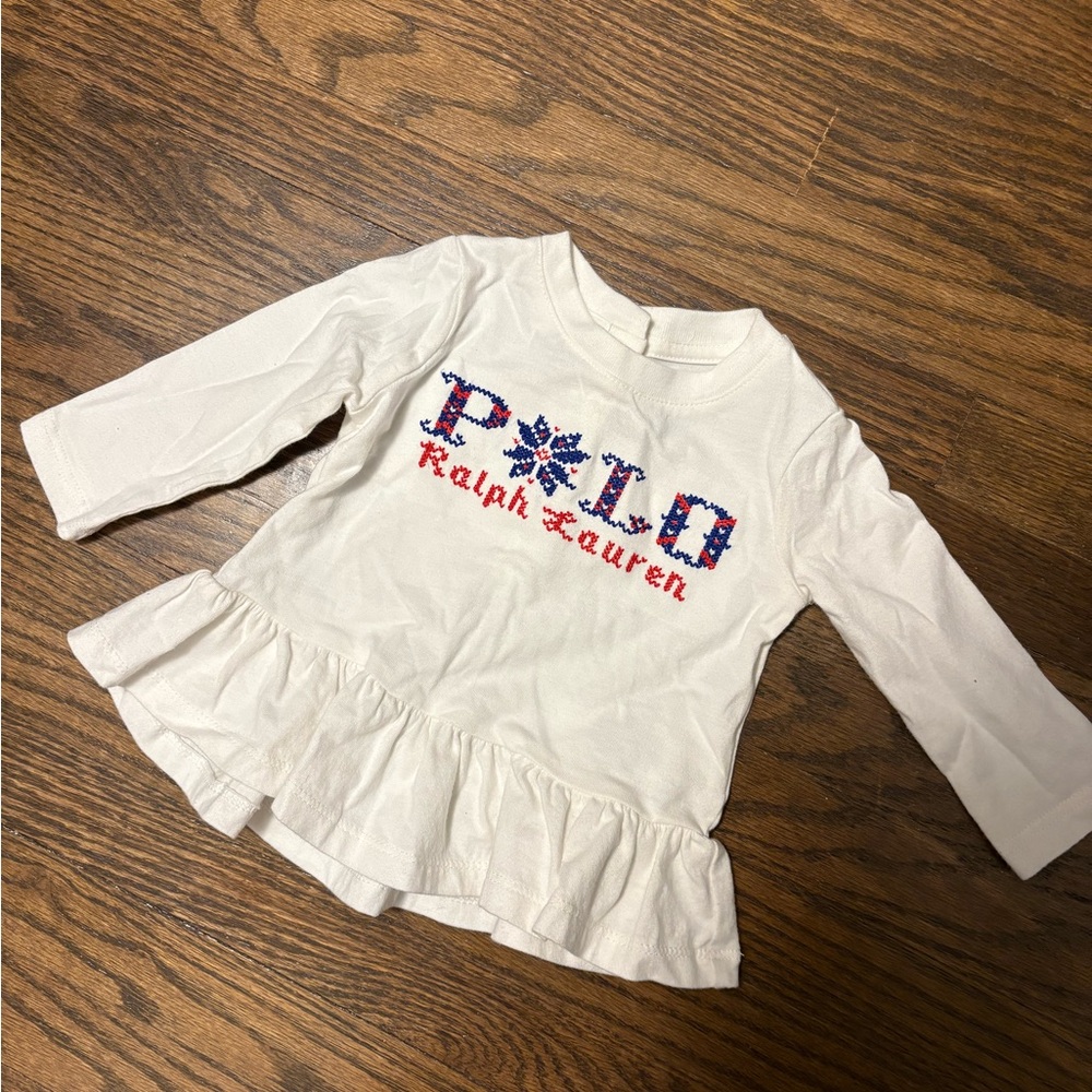 Ralph Lauren Kids Embroidered Cream Long Sleeve Peplum Top